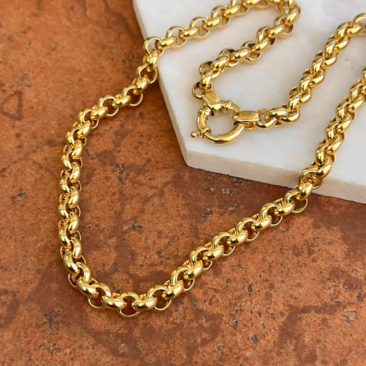 Estate 14KT Yellow Gold 8mm Rolo Chain Toggle Ring Necklace 18"