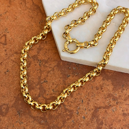 Estate 14KT Yellow Gold 8mm Rolo Chain Toggle Ring Necklace 18"