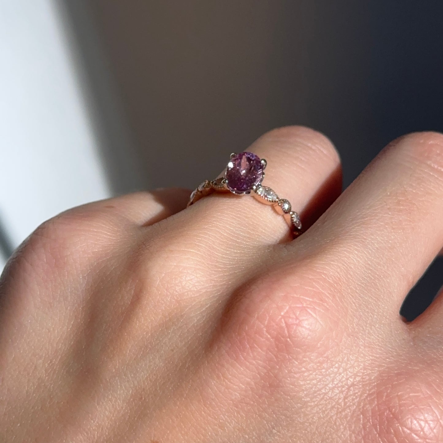 Estate 14KT Rose Gold Oval Tourmaline + Diamond Ring