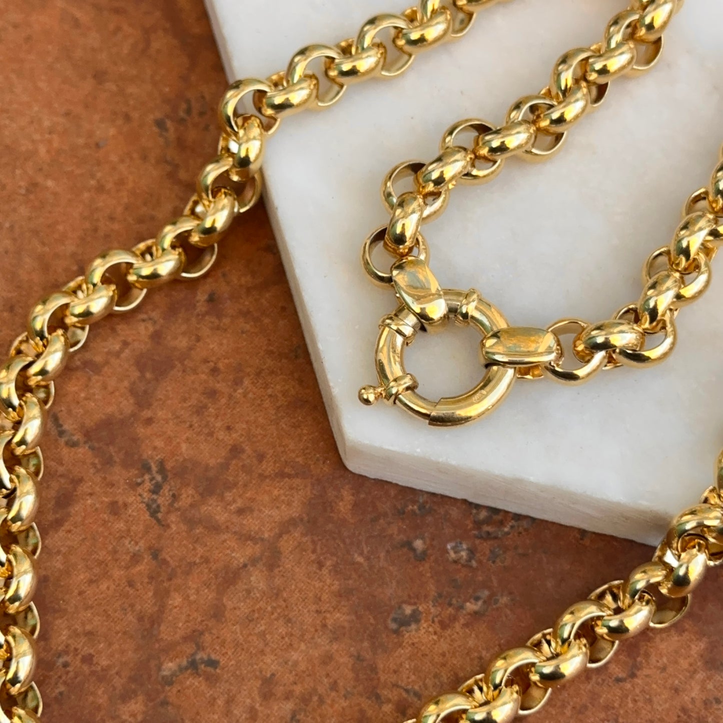 Estate 14KT Yellow Gold 8mm Rolo Chain Toggle Ring Necklace 18"