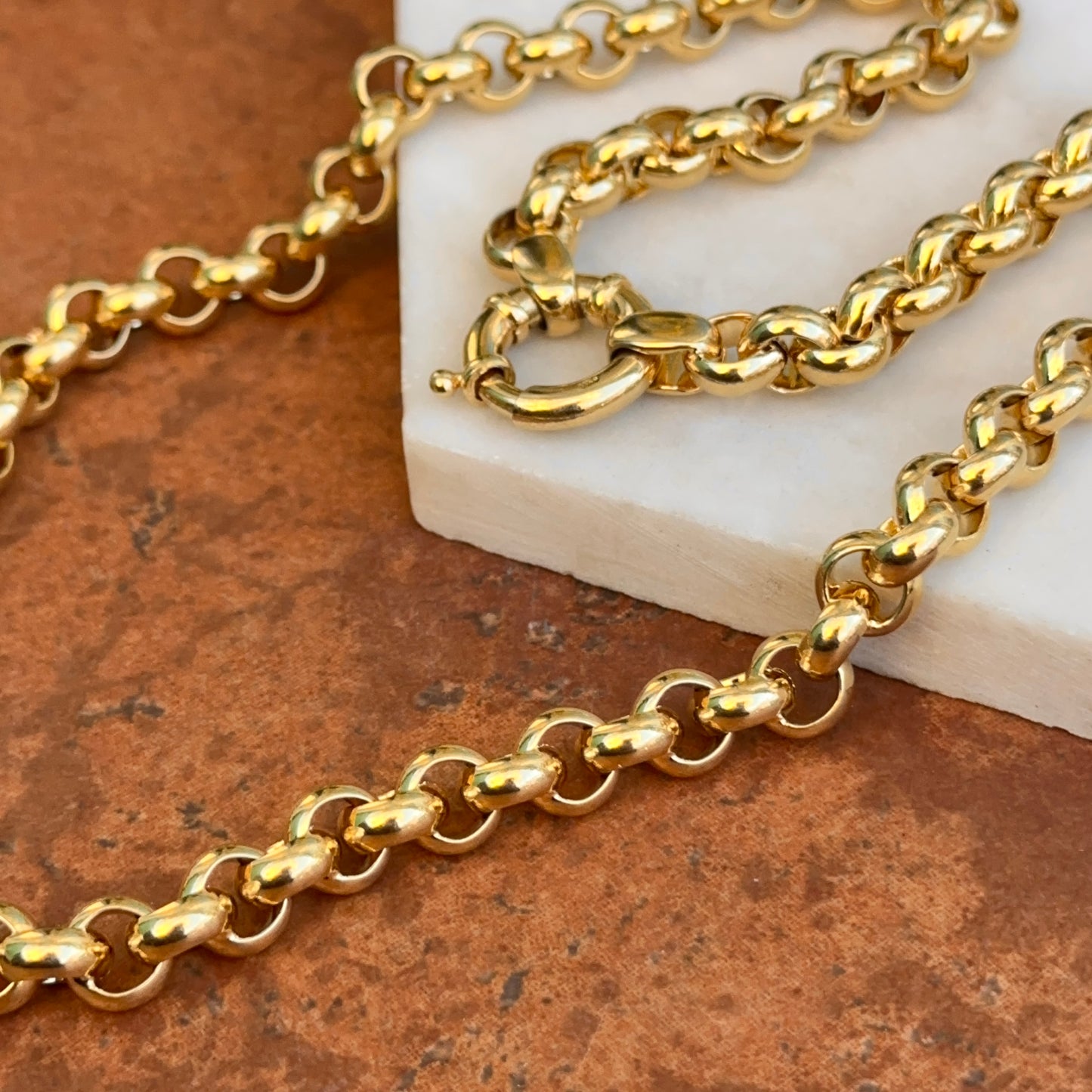 Estate 14KT Yellow Gold 8mm Rolo Chain Toggle Ring Necklace 18"