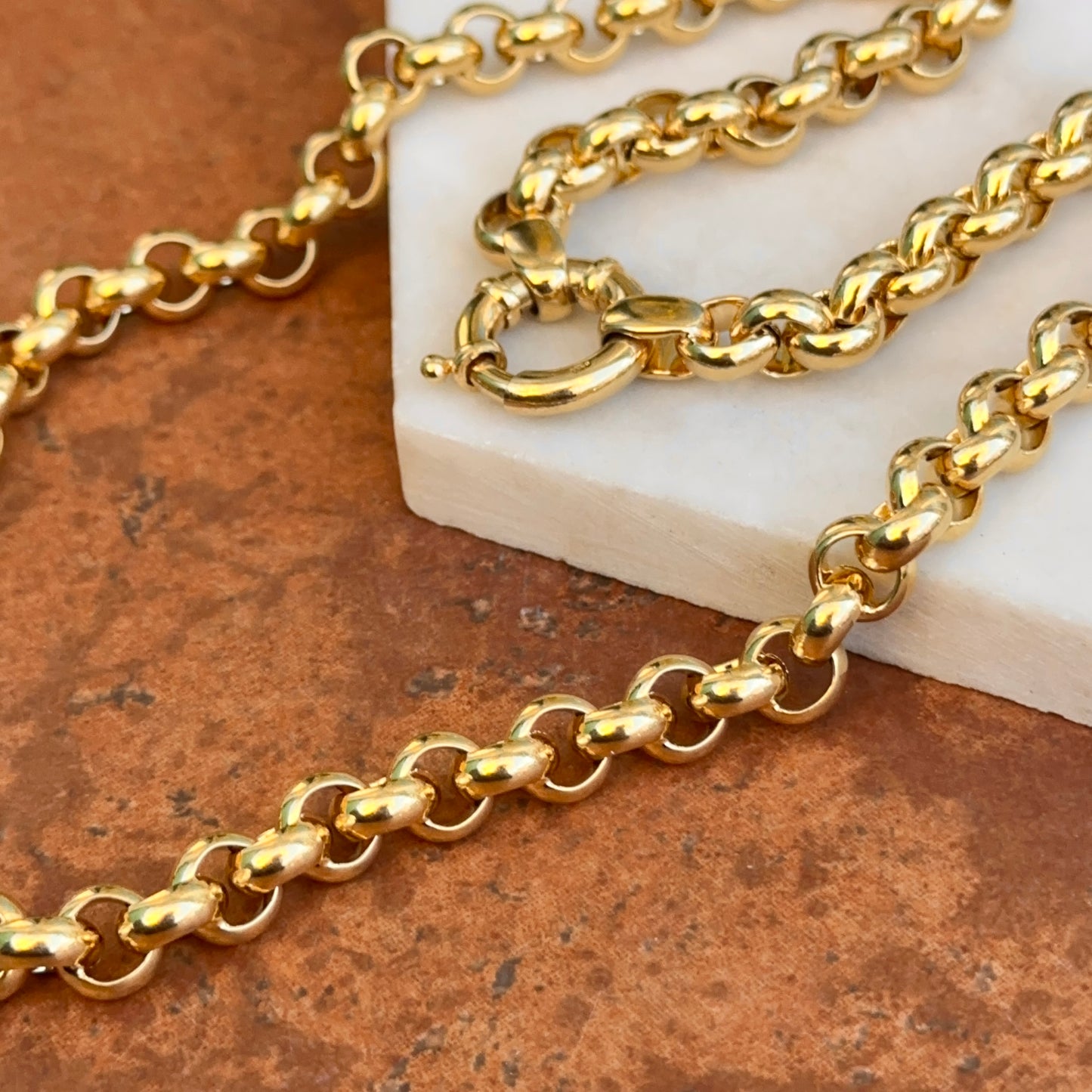 Estate 14KT Yellow Gold 8mm Rolo Chain Toggle Ring Necklace 18"