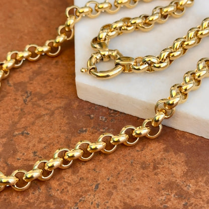 Estate 14KT Yellow Gold 8mm Rolo Chain Toggle Ring Necklace 18"