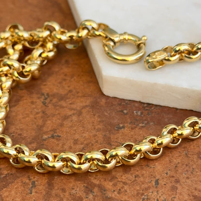 Estate 14KT Yellow Gold 8mm Rolo Chain Toggle Ring Necklace 18"