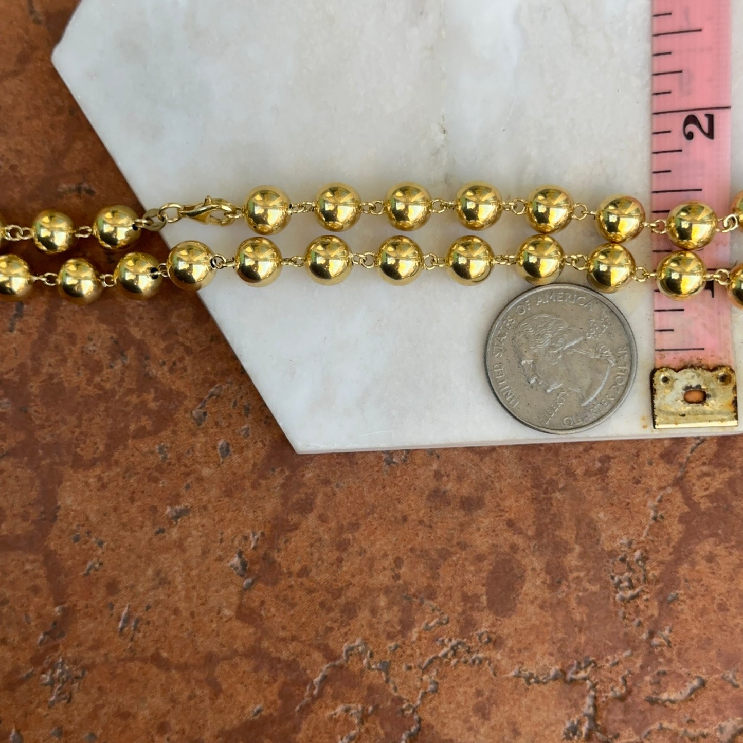 Estate 14KT Yellow Gold Beaded 7mm Ball Station Necklace