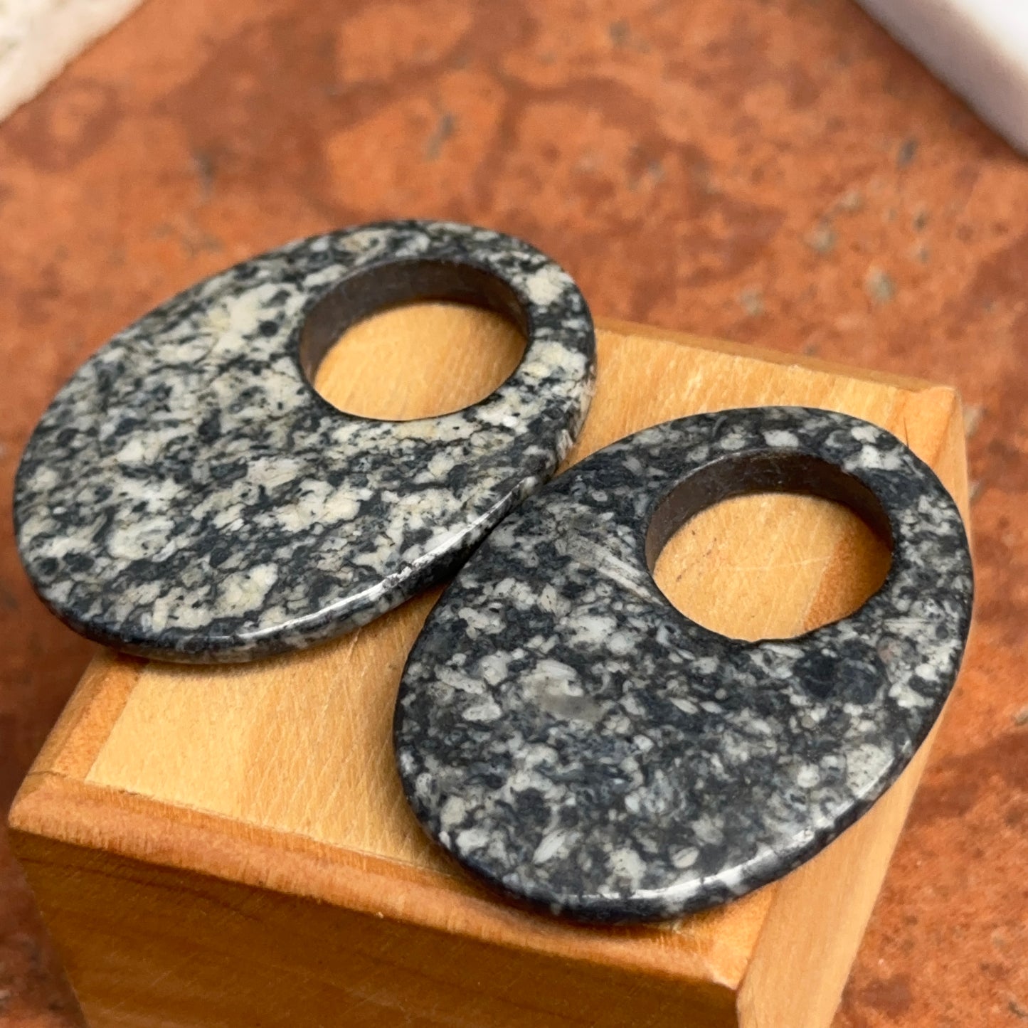 Estate Oval Snowflake Agate Disc Earring Charms - LSJ