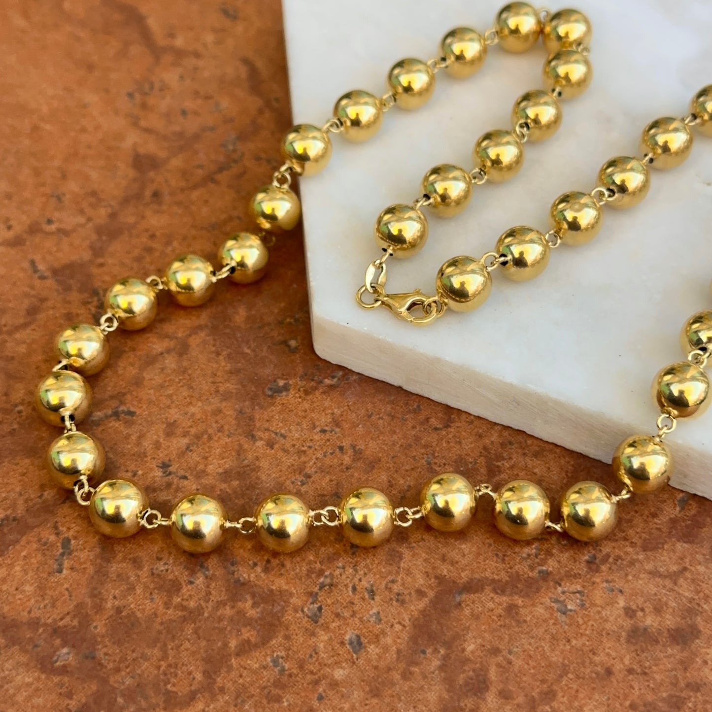 Estate 14KT Yellow Gold Beaded 7mm Ball Station Necklace