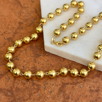 Estate 14KT Yellow Gold Beaded 7mm Ball Station Necklace