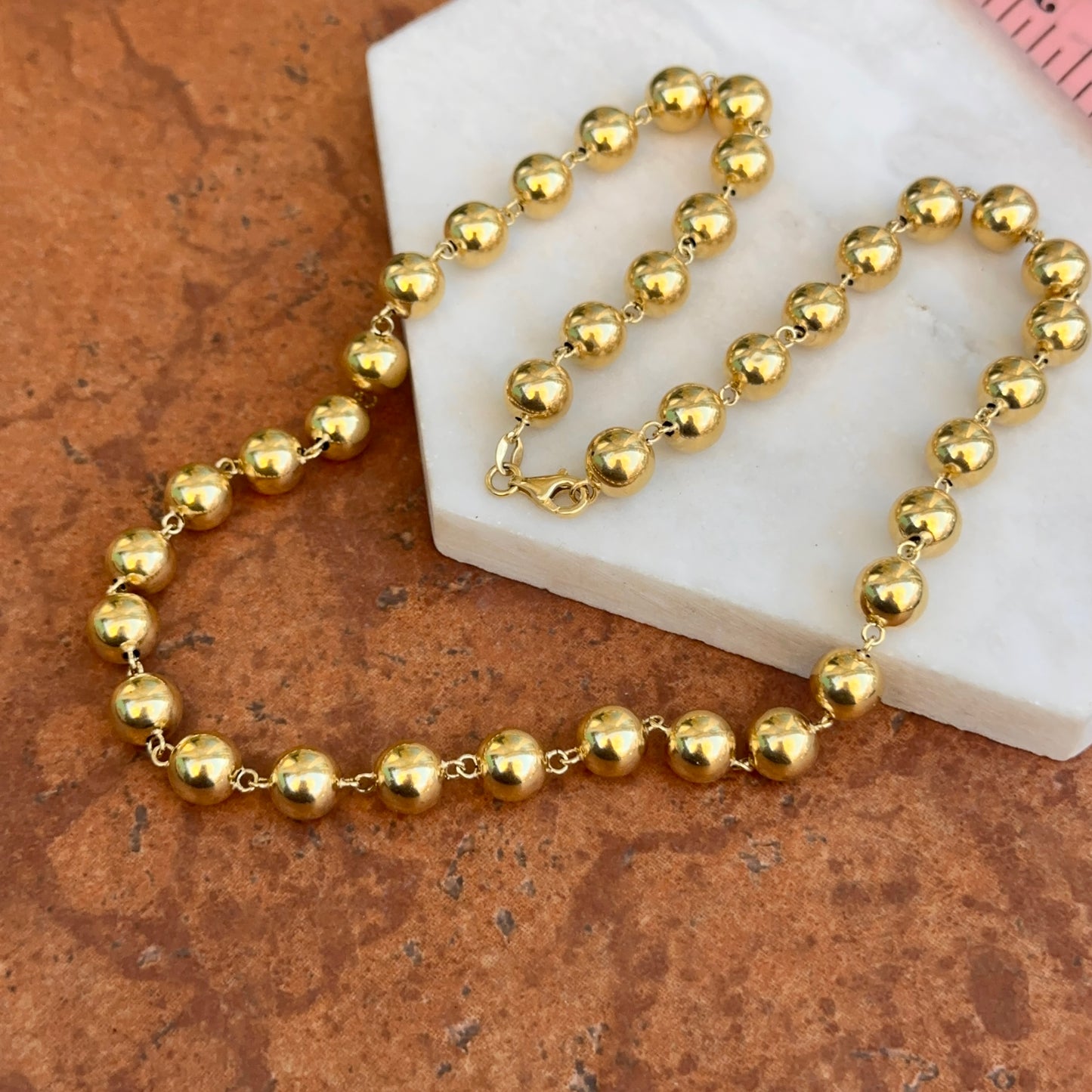 Estate 14KT Yellow Gold Beaded 7mm Ball Station Necklace