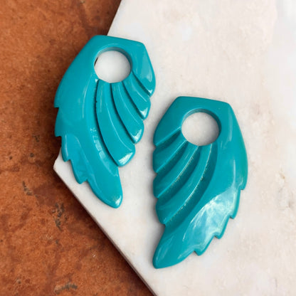 Estate Turquoise Color Lucite Feather Earring Charms - LSJ
