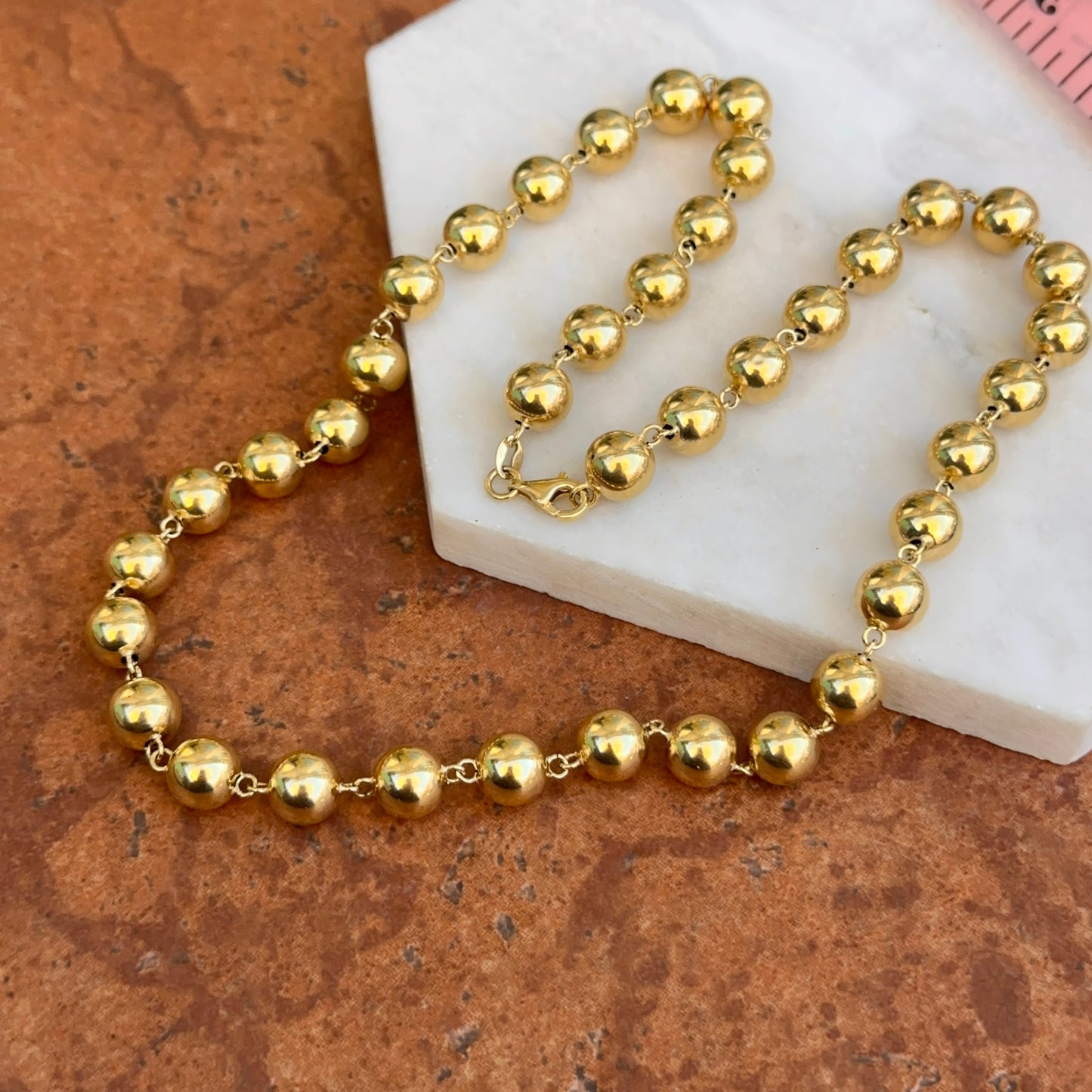 Estate 14KT Yellow Gold Beaded 7mm Ball Station Necklace