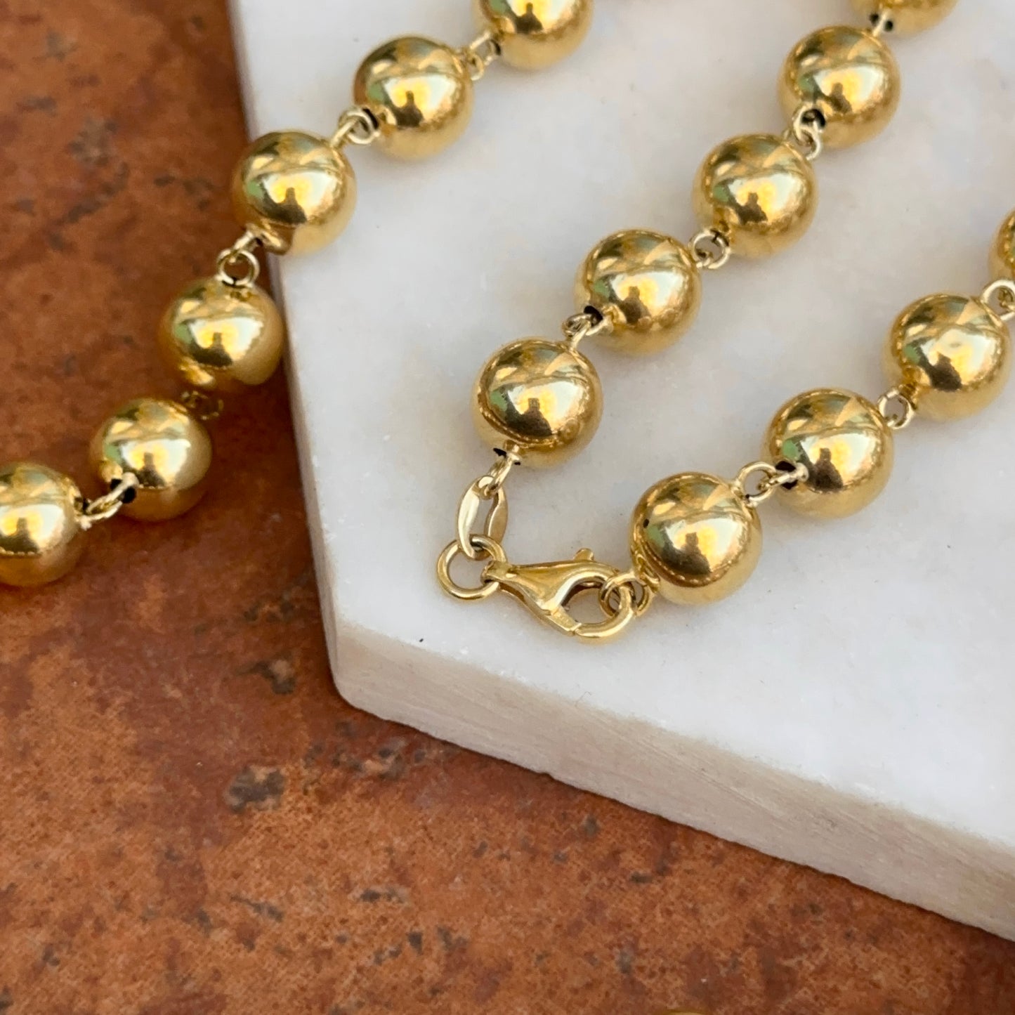 Estate 14KT Yellow Gold Beaded 7mm Ball Station Necklace