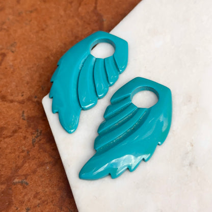 Estate Turquoise Color Lucite Feather Earring Charms - LSJ