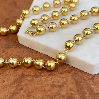 Estate 14KT Yellow Gold Beaded 7mm Ball Station Necklace