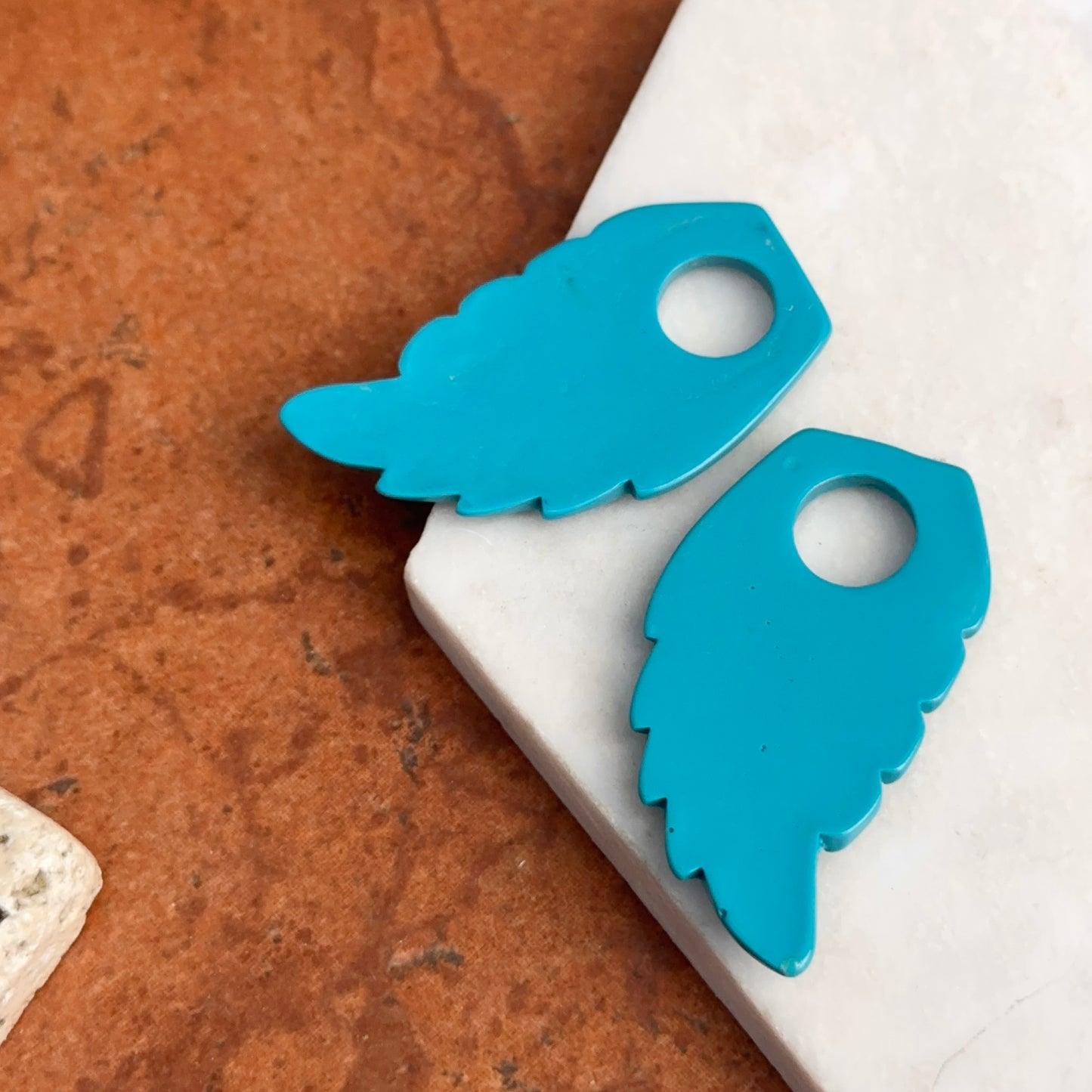 Estate Turquoise Color Lucite Feather Earring Charms - LSJ