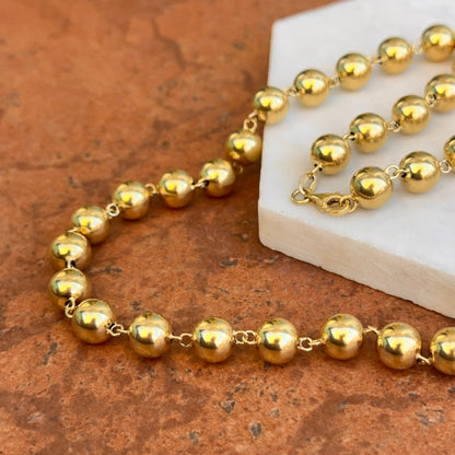 Estate 14KT Yellow Gold Beaded 7mm Ball Station Necklace