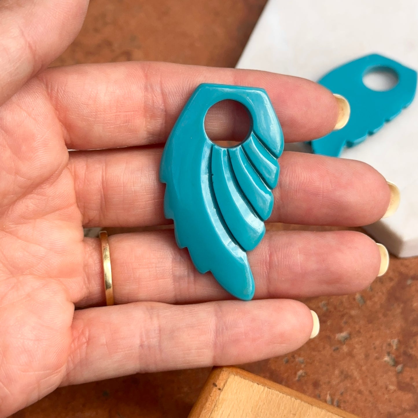 Estate Turquoise Color Lucite Feather Earring Charms - LSJ