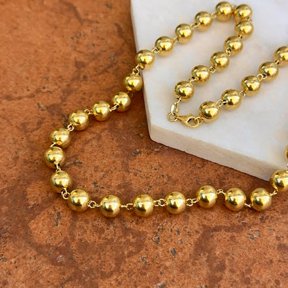 Estate 14KT Yellow Gold Beaded 7mm Ball Station Necklace