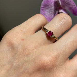 Estate 10KT Yellow Gold Oval Ruby + Diamond Accent Ring