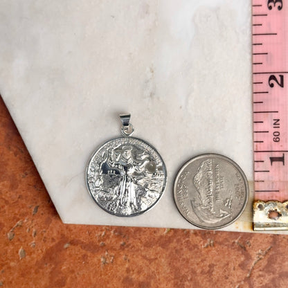 Sterling Silver St Francis of Assisi Round Medal Pendant 25mm - LSJ