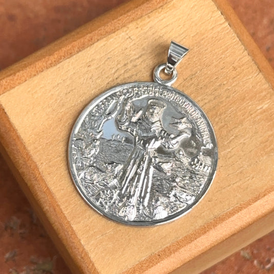 Sterling Silver St Francis of Assisi Round Medal Pendant 25mm - LSJ
