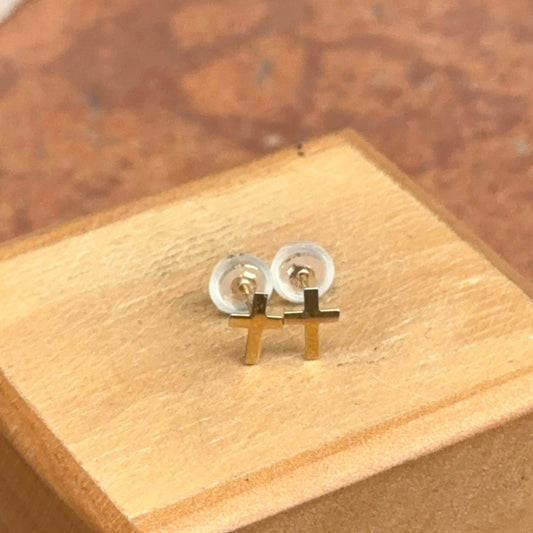 14KT Yellow Gold Mini Flat Cross Stud Earrings - LSJ