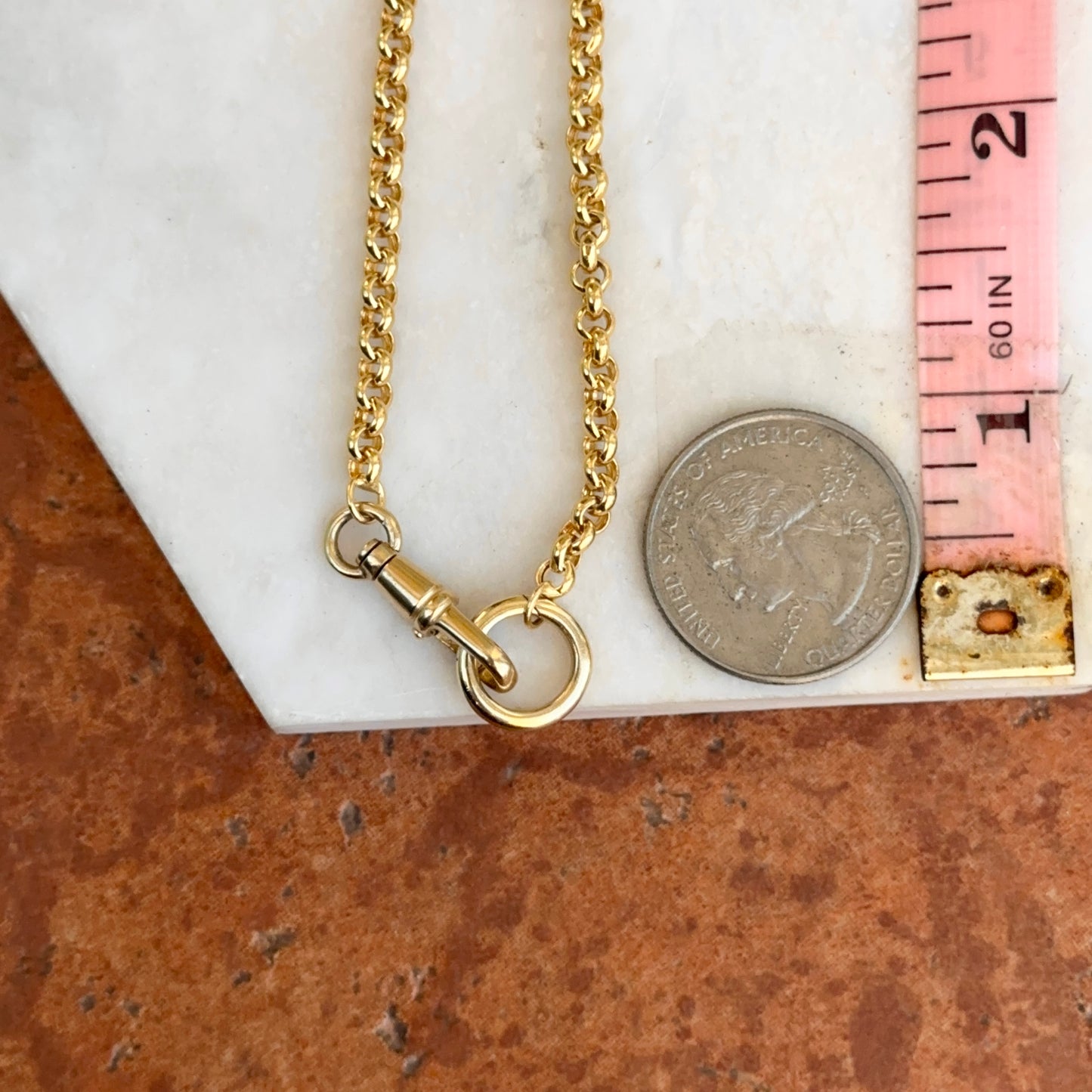 Estate 14KT Yellow Gold Rolo Chain Swivel Hinged Clasp Charm Hanger Necklace 24"