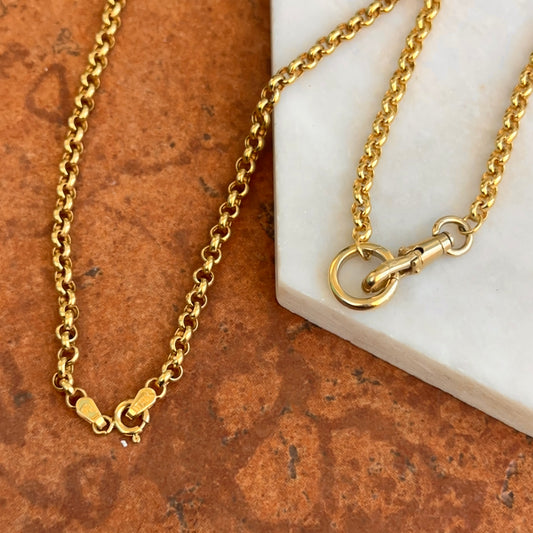 Estate 14KT Yellow Gold Rolo Chain Swivel Hinged Clasp Charm Hanger Necklace 24"