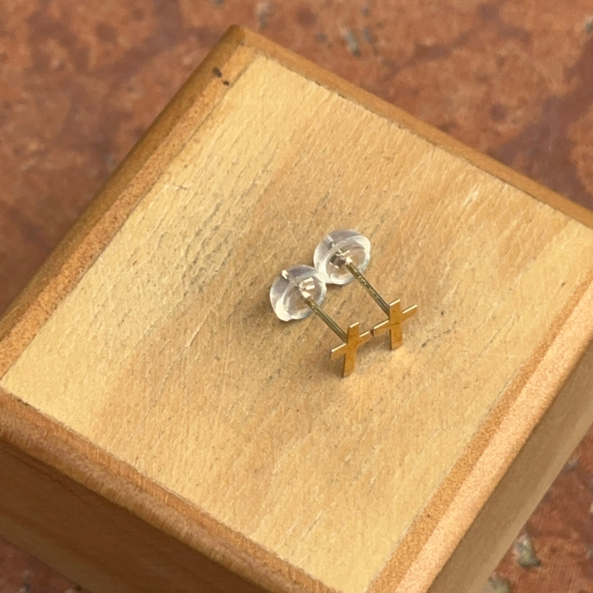 14KT Yellow Gold Mini Flat Cross Stud Earrings - LSJ