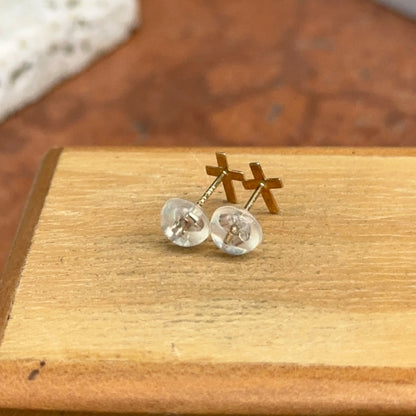14KT Yellow Gold Mini Flat Cross Stud Earrings - LSJ