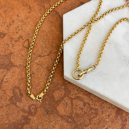 Estate 14KT Yellow Gold Rolo Chain Swivel Hinged Clasp Charm Hanger Necklace 24"