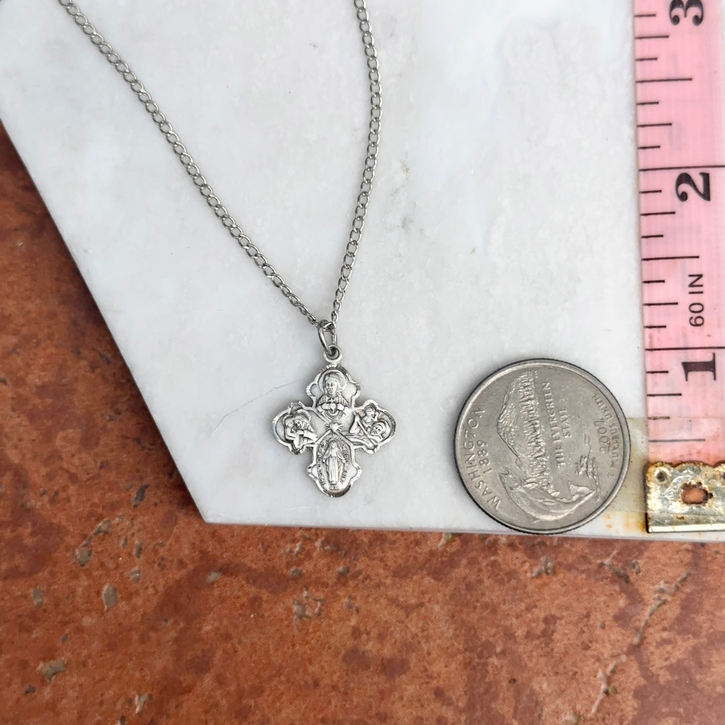 Sterling Silver Antiqued Four Way Cross Medal Necklace - LSJ