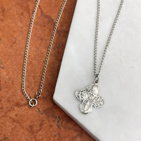 Sterling Silver Antiqued Four Way Cross Medal Necklace - LSJ