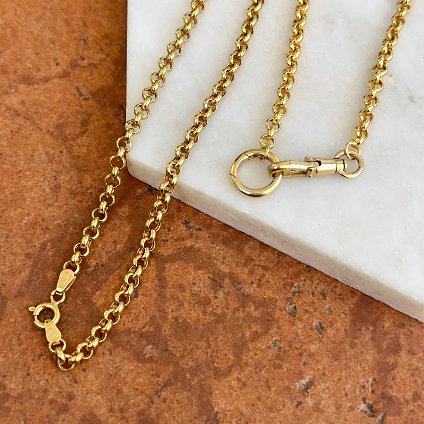 Estate 14KT Yellow Gold Rolo Chain Swivel Hinged Clasp Charm Hanger Necklace 24"