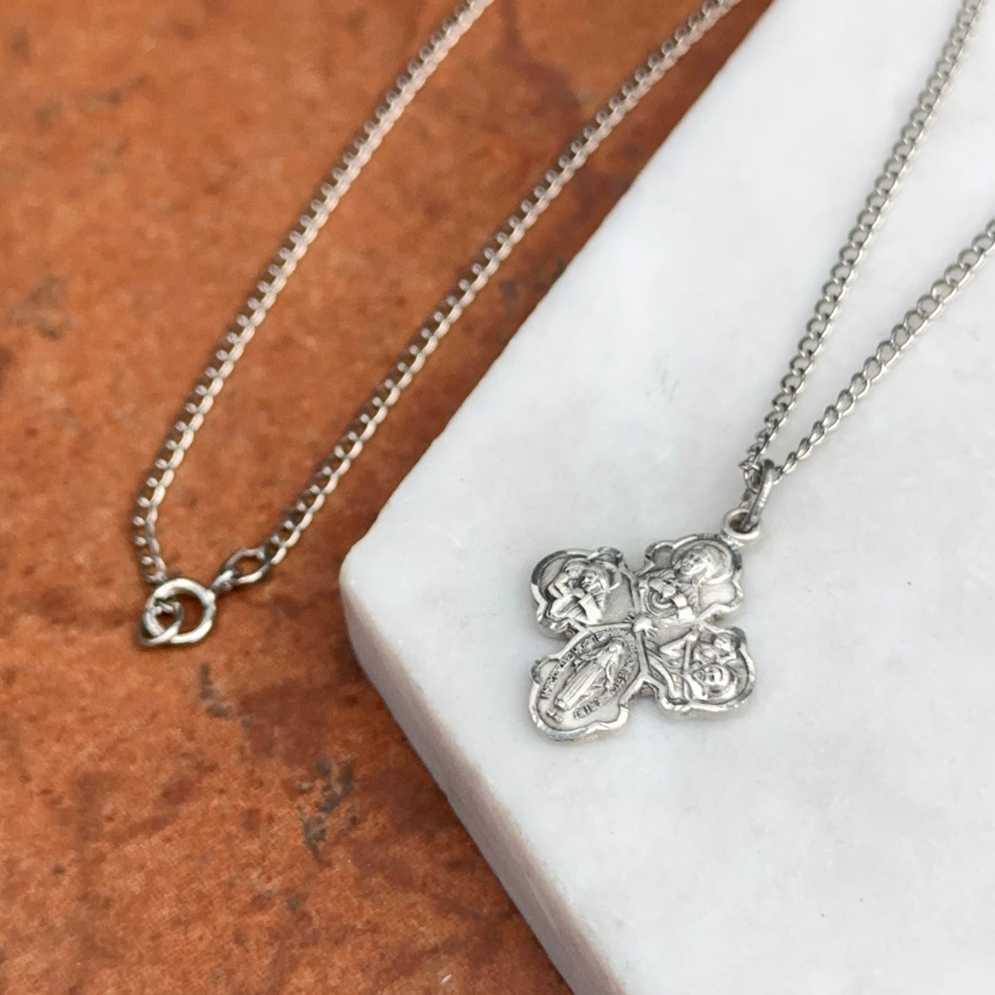 Sterling Silver Antiqued Four Way Cross Medal Necklace - LSJ