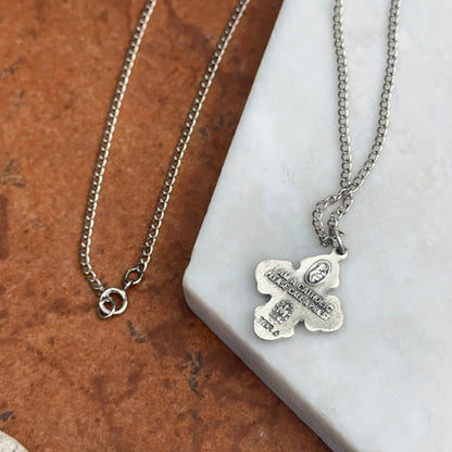 Sterling Silver Antiqued Four Way Cross Medal Necklace - LSJ