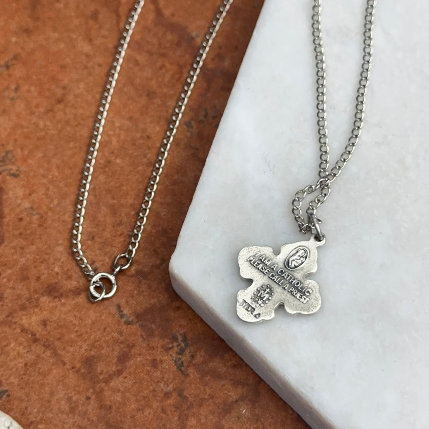 Sterling Silver Antiqued Four Way Cross Medal Necklace - LSJ