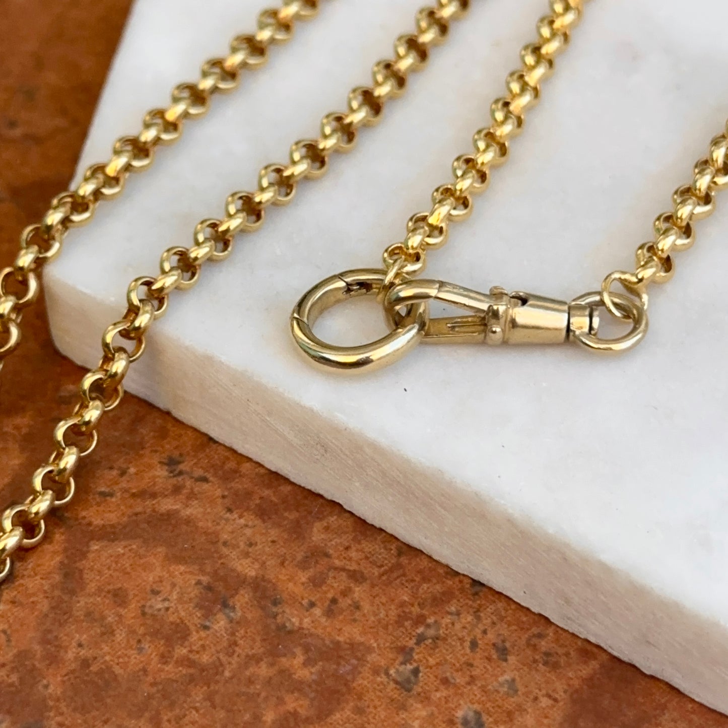 Estate 14KT Yellow Gold Rolo Chain Swivel Hinged Clasp Charm Hanger Necklace 24"