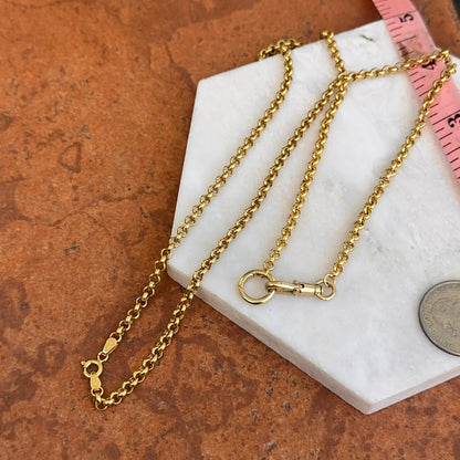 Estate 14KT Yellow Gold Rolo Chain Swivel Hinged Clasp Charm Hanger Necklace 24"