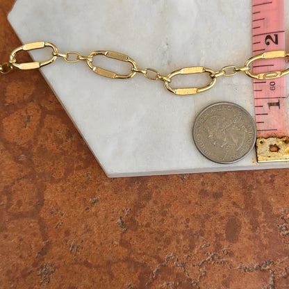 Estate 14KT Yellow Gold Matte Oval Flat Concave Style Links Chain Bracelet