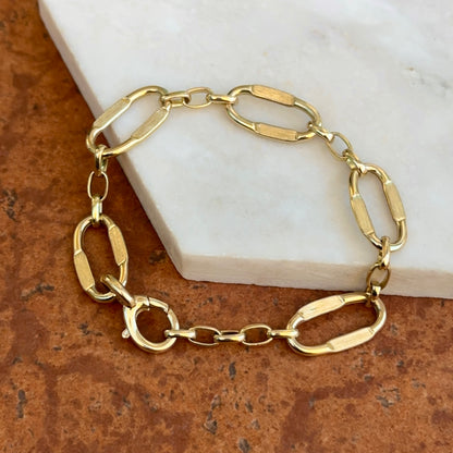 Estate 14KT Yellow Gold Matte Oval Flat Concave Style Links Chain Bracelet