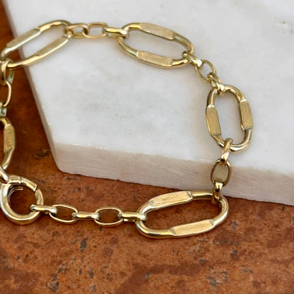 Estate 14KT Yellow Gold Matte Oval Flat Concave Style Links Chain Bracelet