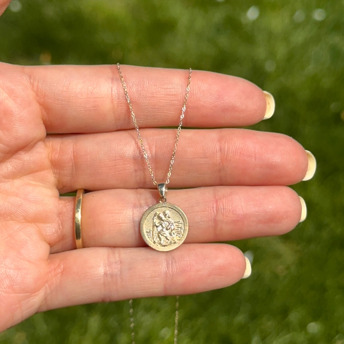 14KT Yellow Gold St Christopher 14mm Medal Necklace