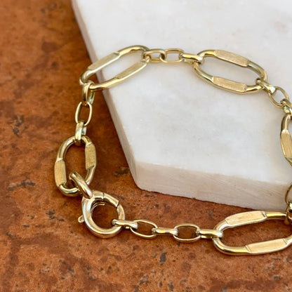 Estate 14KT Yellow Gold Matte Oval Flat Concave Style Links Chain Bracelet