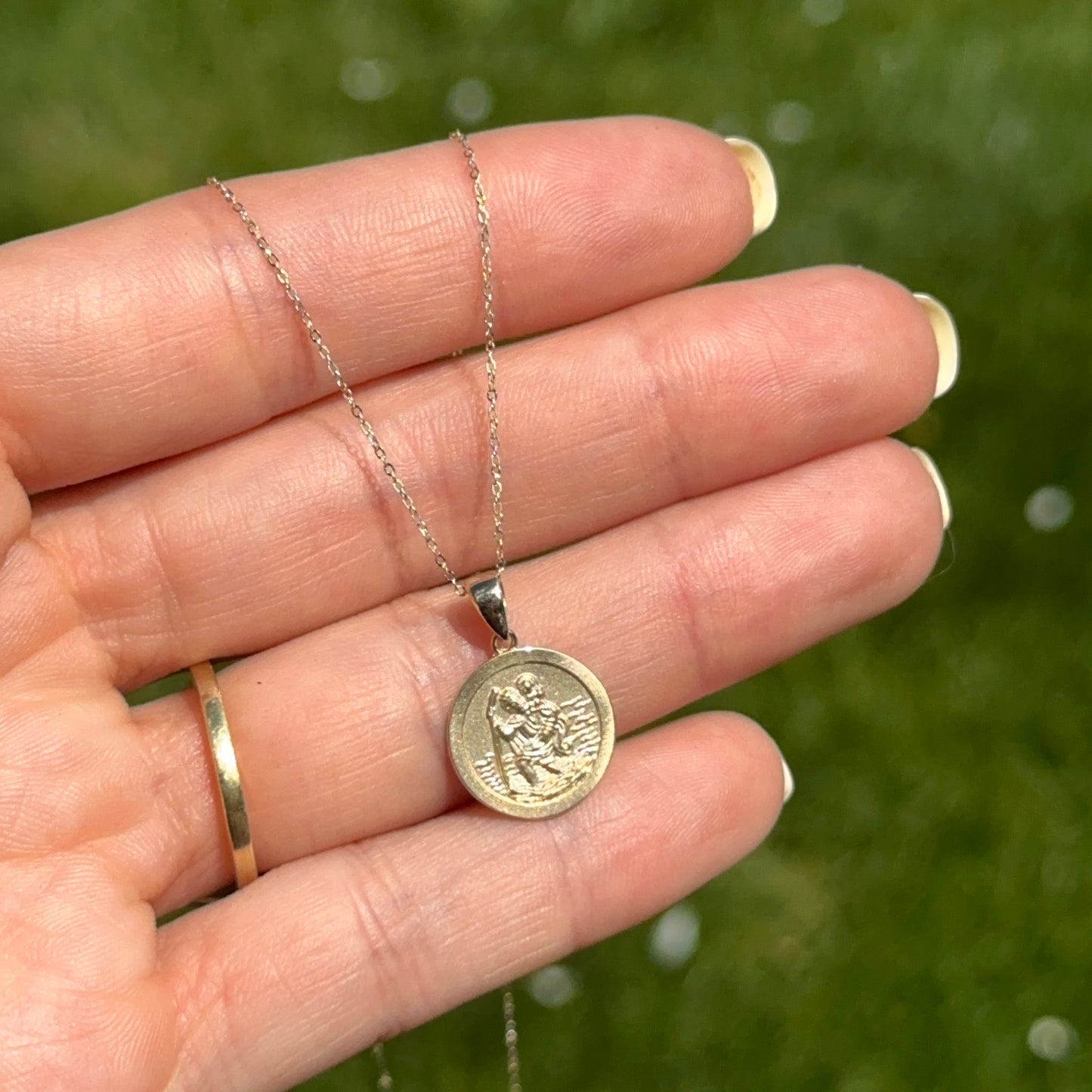14KT Yellow Gold St Christopher 14mm Medal Necklace