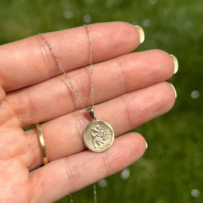 14KT Yellow Gold St Christopher 14mm Medal Necklace