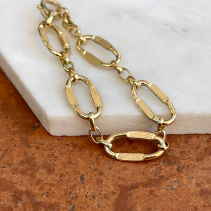 Estate 14KT Yellow Gold Matte Oval Flat Concave Style Links Chain Bracelet