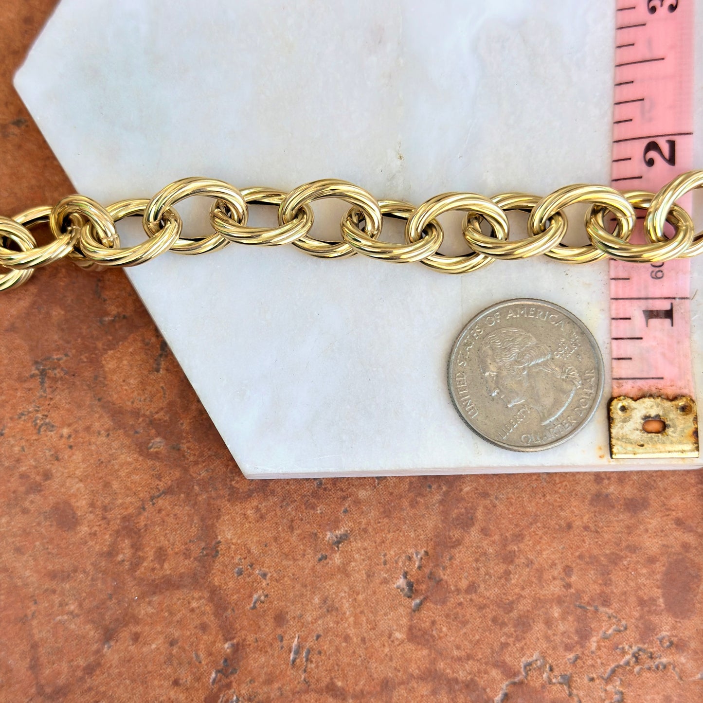 14KT Yellow Gold Oval Link Textured Ribbed Twist Chain Bracelet