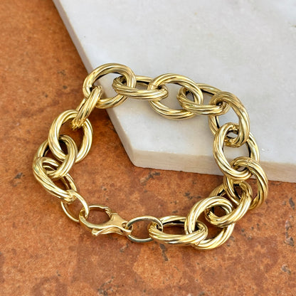 14KT Yellow Gold Oval Link Textured Ribbed Twist Chain Bracelet