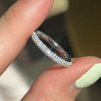 14KT White Gold 3/8 CT Pave Diamond Band Ring - LSJ